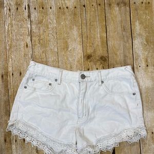 Free People White Denim Shorts with Lace Hems